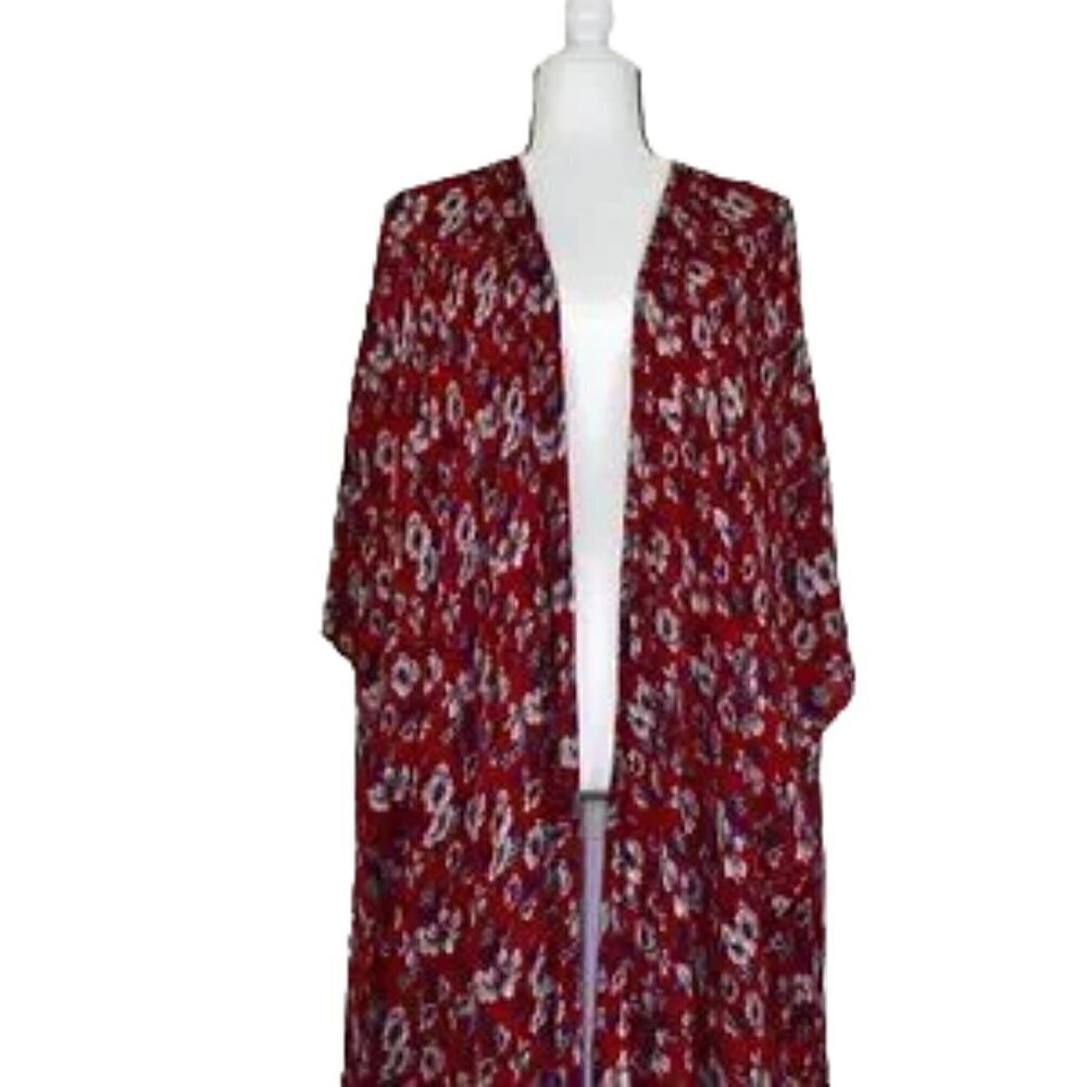 American Eagle Outfitters Festive Red Floral Kimono Duster Size Sm
